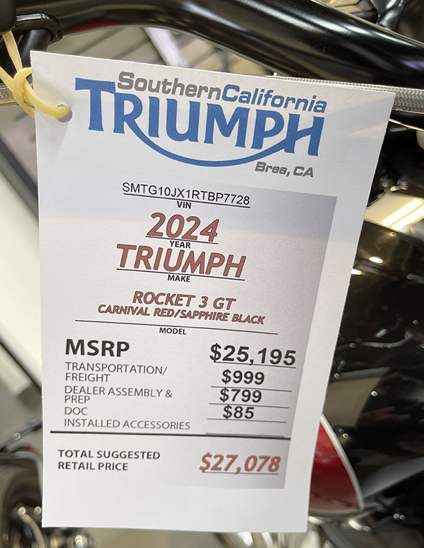 Triumph Rocket 3 price.